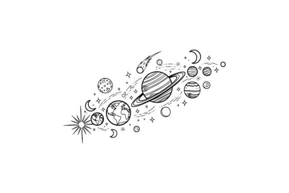 Download Drawing Solar System Planets and Stars I - Plane Collection
