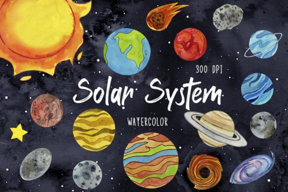 Download Watercolor Solar System Clipart, Planets - Plane Collection