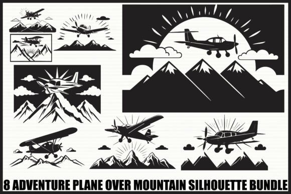 Download Plane over Mountain Silhouette Bundle - Plane Collection