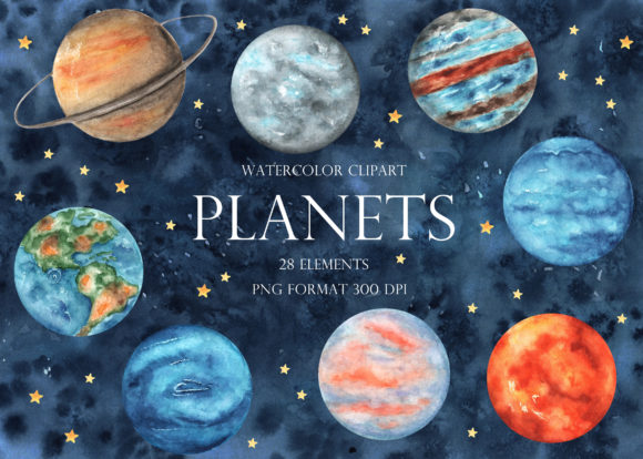 Download Planets Watercolor Clipart. Solar System - Plane Collection
